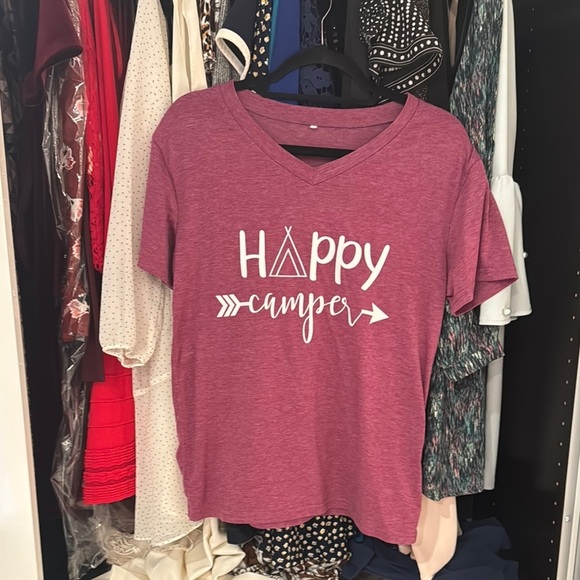 Maroon 'Happy Camper' V-Neck Tee - Picture 3 of 4